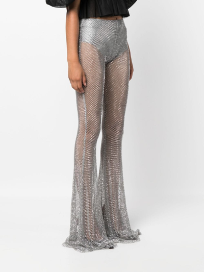 Shop Giuseppe Di Morabito Fishnet Palazzo Trousers In Silver