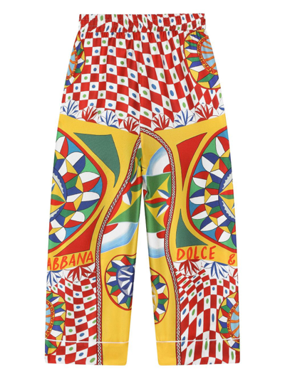 Shop Dolce & Gabbana Carretto Print Straight-leg Trousers In Red