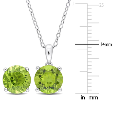 Amour 5 3/8 Ct Tgw Peridot 2-piece Set Of Pendant With Chain And Earrings In Sterling Silver In White