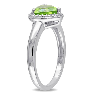 Shop Amour 2 5/8 Ct Tgw Heart-cut Peridot Pendant With Chain And Ring Set In Sterling Silver In White