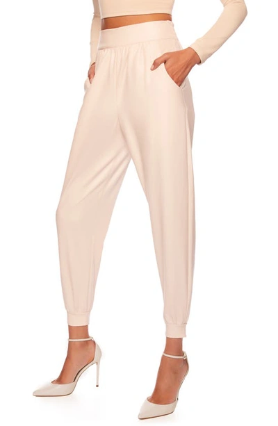 Shop Susana Monaco Faux Leather Joggers In Blanched Almond
