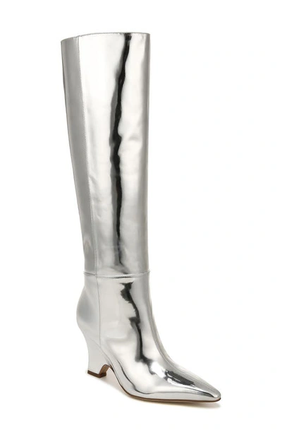 Shop Sam Edelman Vance Pointed Toe Knee High Boot In Soft Silver