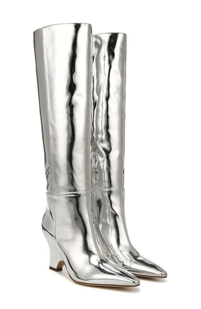 Shop Sam Edelman Vance Pointed Toe Knee High Boot In Soft Silver