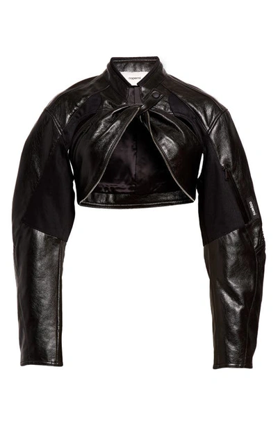 Shop Coperni Cutout Crop Faux Leather Biker Jacket In Black