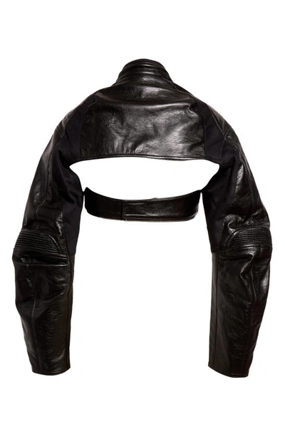 Shop Coperni Cutout Crop Faux Leather Biker Jacket In Black