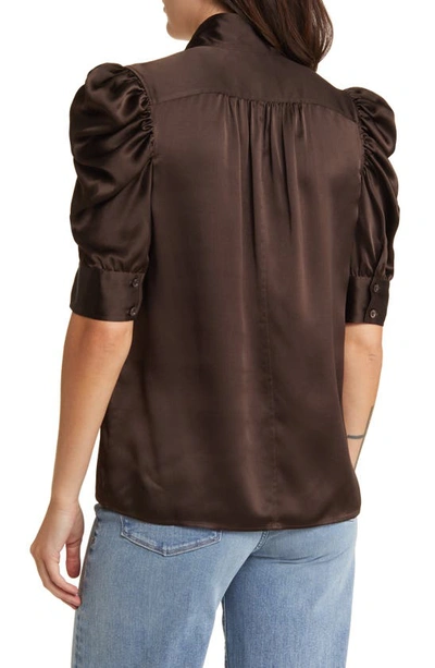 Shop Frame Gillian Three-quarter Sleeve Silk Button-up Shirt In Espresso