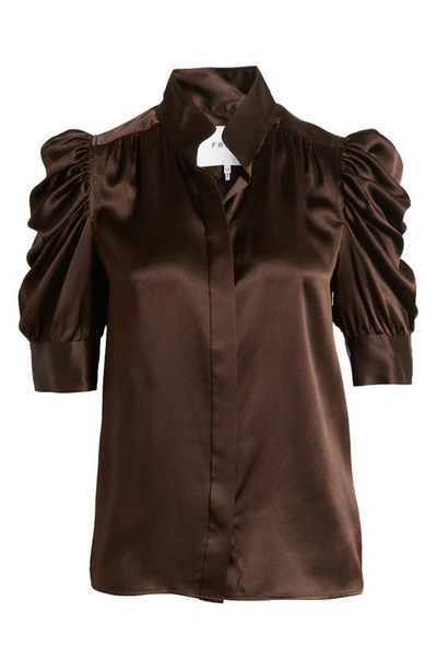 Shop Frame Gillian Three-quarter Sleeve Silk Button-up Shirt In Espresso