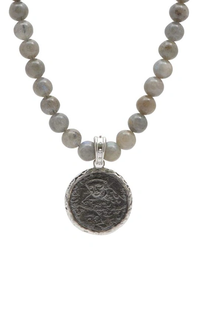 Shop Armenta Romero Monk Medallion Labradorite Beaded Necklace In Silver