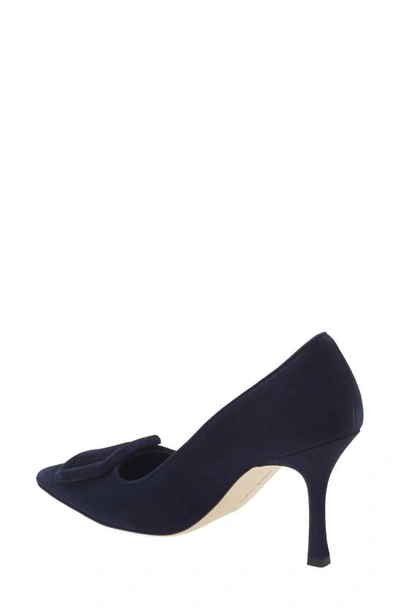 Shop Manolo Blahnik Maysale Buckle Pointed Toe Pump In Navy