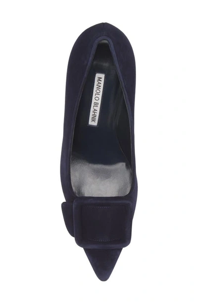 Shop Manolo Blahnik Maysale Buckle Pointed Toe Pump In Navy