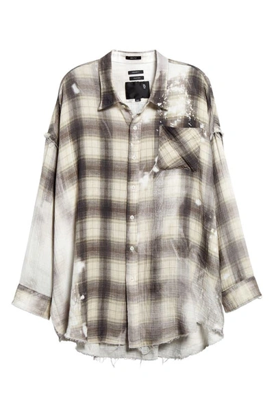 Shop R13 Shredded Seam Drop Neck Oversize Bleached Plaid Cotton Gauze Shirt In Bleached Ecru/brown Plaid