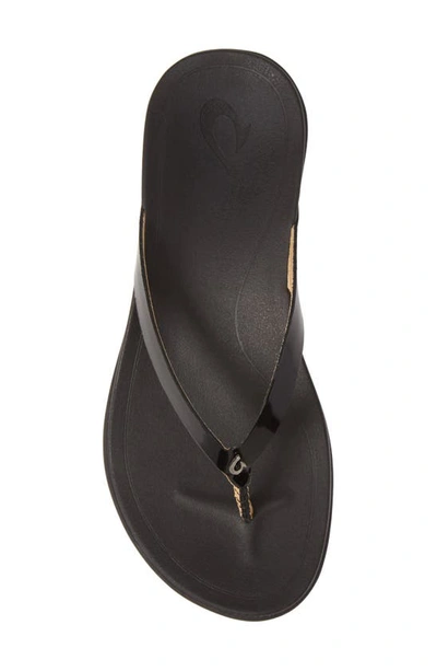 Shop Olukai Ho Opio Leather Flip Flop In Black Patent Leather