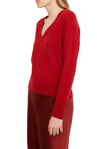Vince Wool Blend V Neck Sweater In Sangria