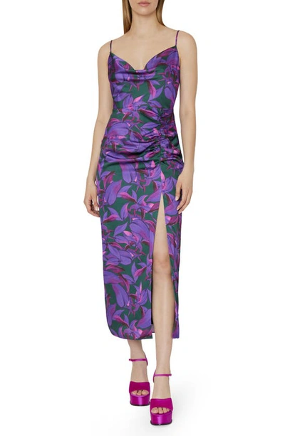 Shop Milly Lilliana Floating Petals Halter Neck Dress In Purple Multi