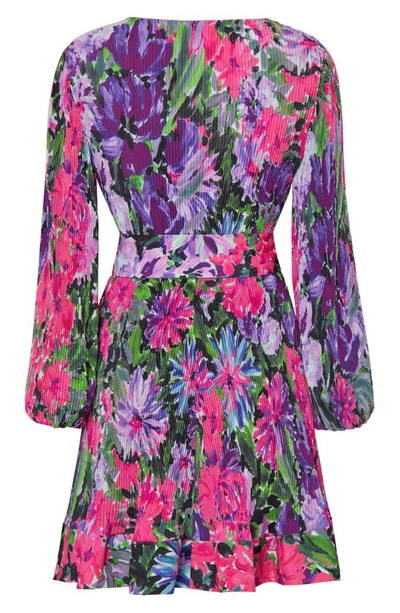 Shop Milly Floral Long Sleeve Dress In Purple Multi