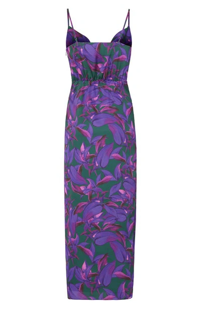 Shop Milly Lilliana Floating Petals Halter Neck Dress In Purple Multi