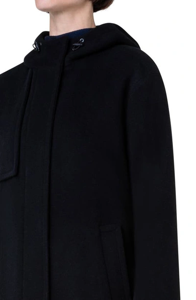 Shop Akris Punto Felted Wool Blend Hooded Coat In 009 Black