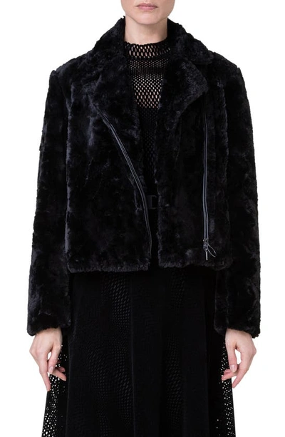 Shop Akris Punto Faux Fur Moto Jacket In 009 Black