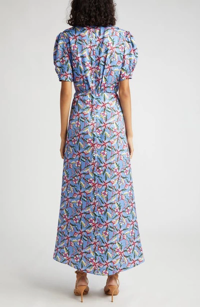 Shop Saloni Lea Print Silk Maxi Dress In Freesia Sky