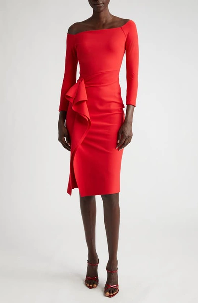 Shop Chiara Boni La Petite Robe Tushana Off The Shoulder Long Sleeve Dress In Red