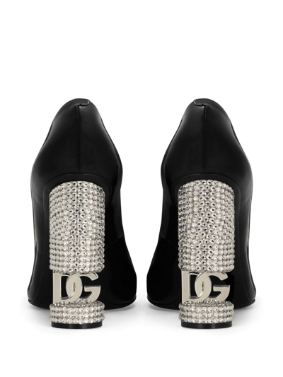 Shop Dolce & Gabbana Crystal-embellished Leather Pumps In Black