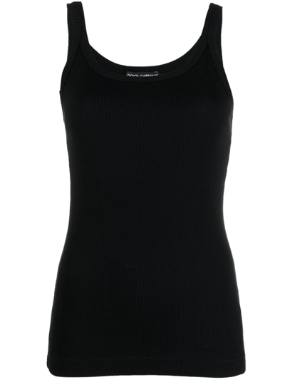 Shop Dolce & Gabbana Logo-patch Ribbed Tank Top In Black