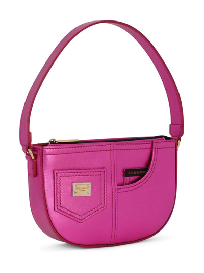 Shop Dolce & Gabbana Logo-plaque Patent-leather Shoulder Bag In Pink