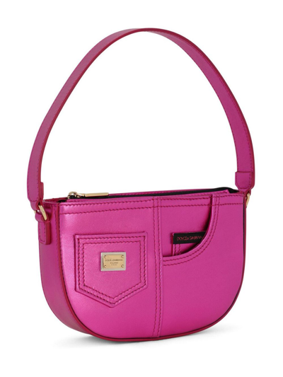 Dolce & Gabbana Logo-plaque Patent-leather Shoulder Bag In Pink