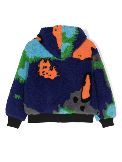 Shop Msgm Logo-embroidered Shearling Jacket In Blue