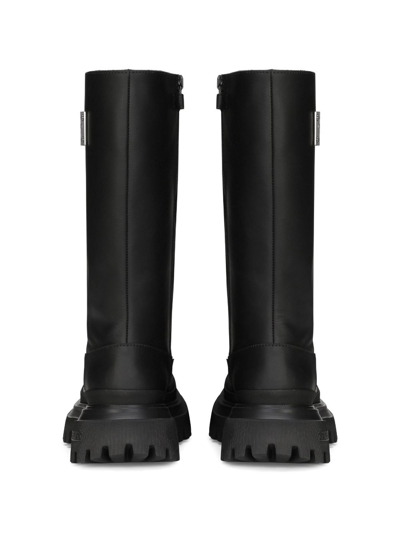 Shop Dolce & Gabbana Logo Plaque Leather Boots In Black
