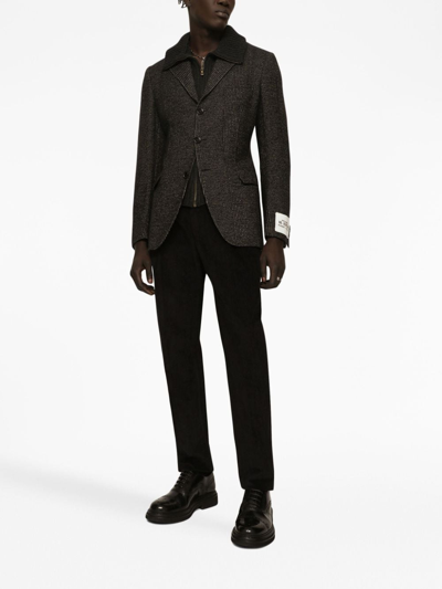 Dolce & Gabbana Logo-plaque Cotton Tailored Trousers In Black