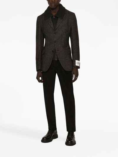 Dolce & Gabbana Logo-plaque Cotton Tailored Trousers In Black