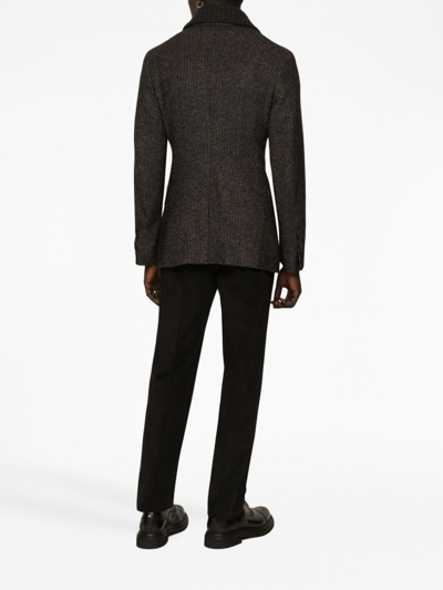 Dolce & Gabbana Logo-plaque Cotton Tailored Trousers In Black