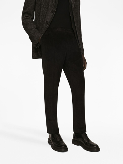 Dolce & Gabbana Logo-plaque Cotton Tailored Trousers In Black