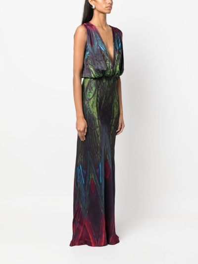 Shop Mes Demoiselles Abstract-print Long Dress In Blue