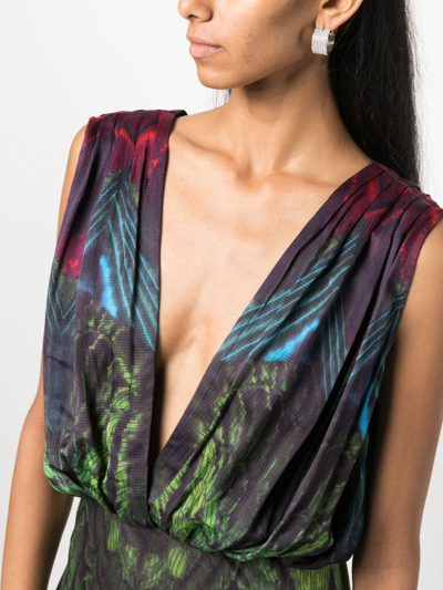 Shop Mes Demoiselles Abstract-print Long Dress In Blue