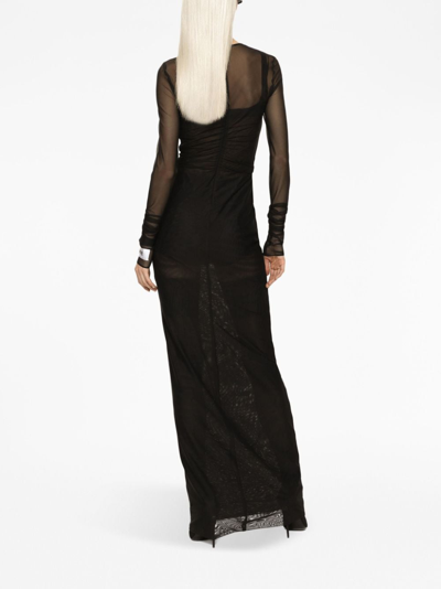Shop Dolce & Gabbana Cross-embellished Tulle Long Dress In Black