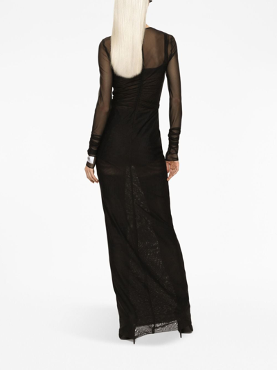 Dolce & Gabbana Long Tulle Dress With Rhinestone Cross Embellishment In Black
