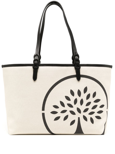 Shop Mulberry Canvas Tote Logo-print Bag In Black