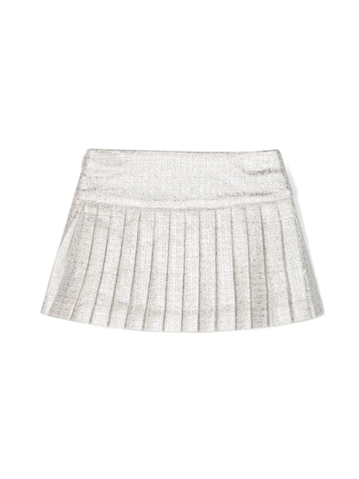 Shop Versace Pleated Tweed Miniskirt In Silver