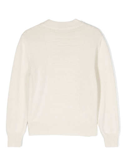 Shop Msgm Logo-embroidered Knitted Jumper In Neutrals