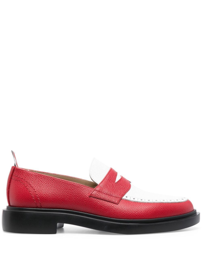 Shop Thom Browne Classic Penny Leather Loafers In Red