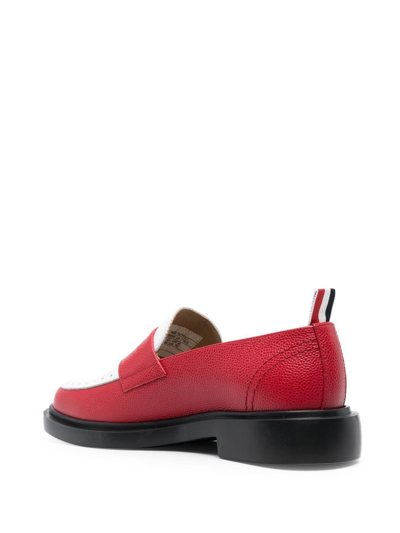 Shop Thom Browne Classic Penny Leather Loafers In Red