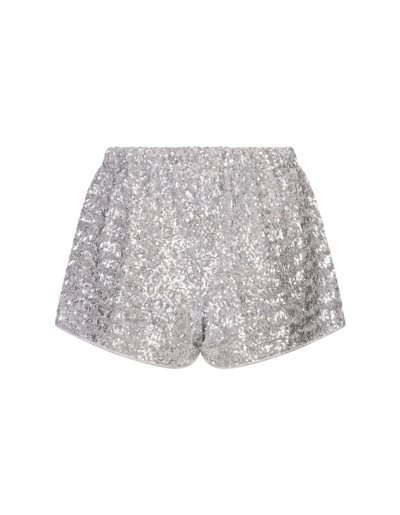 Shop Oseree Silver Sequins Shorts In Argento