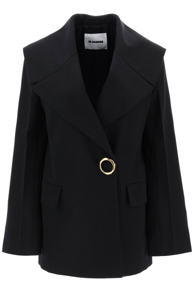 Shop Jil Sander Grain De Poudre Jacket With Jewel Brooch In Black (black)