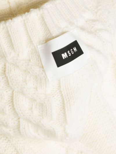 Shop Msgm White Cable Knit Pullover With Hood In Bianco