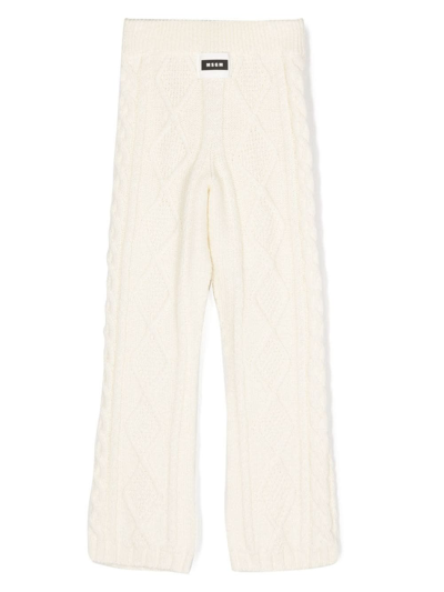 Shop Msgm White Braided Knitted Trousers In Bianco