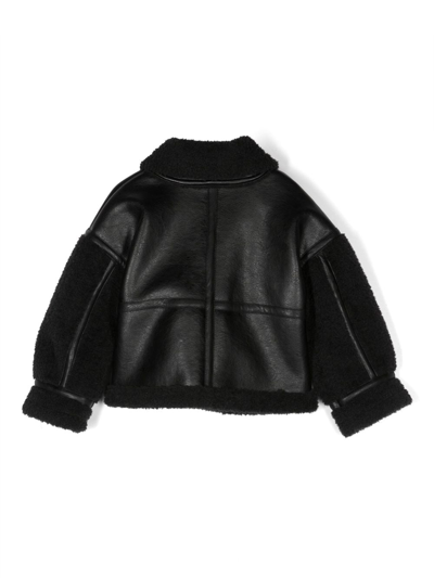 Shop Monnalisa Faux-leather Zip-up Jacket In Black
