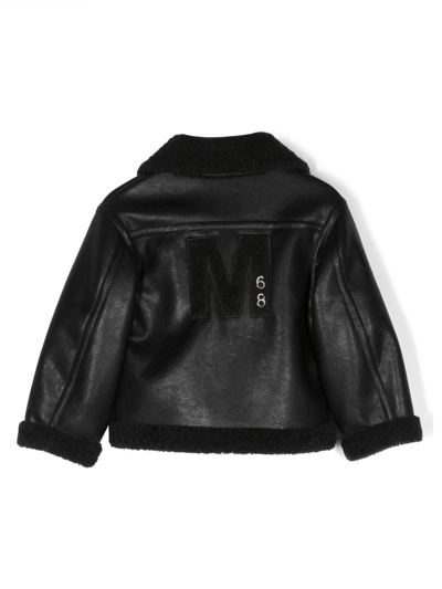 Shop Monnalisa Contrast-trim Faux-leather Jacket In Black