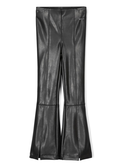 Monnalisa Faux Leather Flared Leggings In Black